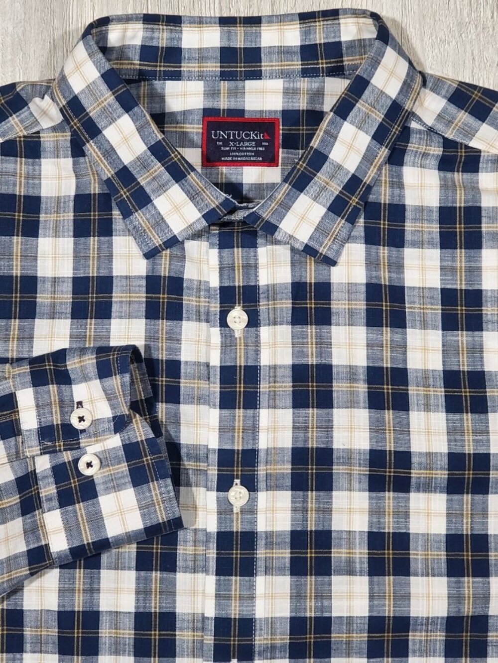 UNTUCKit Mens Slim Fit Wrinkle Free Cotton Long Sleeve Button Down Shirt Sz L